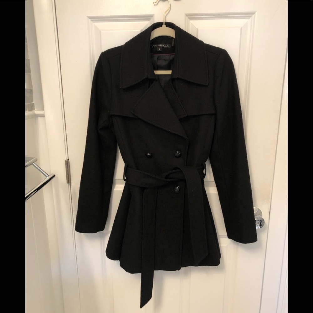 Via Spiga Double-Breasted Wool Blend Pea Coat